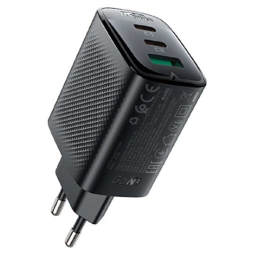 USB CHARGER  Α108 PD67W GAN 1xUSB-A & 2xUSB-C BLACK & ΓΙΑ LAPTOP